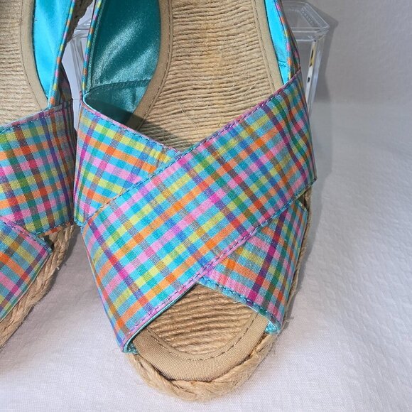 LAUREN RALPH LAUREN CAMARA PLAID ESPADRILLE HEEL WOMENS SIZE 9.5 EUC - Picture 8 of 8